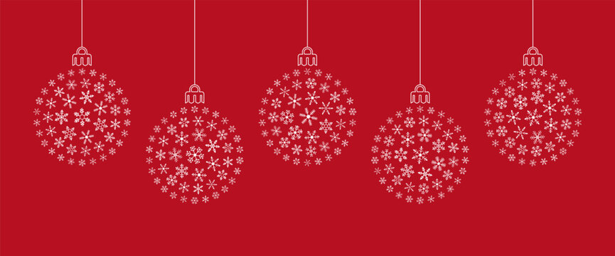 Christmas ornament balls made of snowflakes on red background. Vector illustration