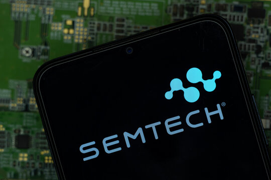 Camarillo, United States - 06 Sep 2026: Semtech Corporation logo is seen on a smartphone screen.