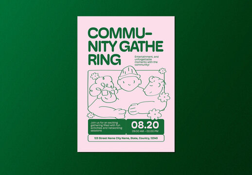 Pink Green Naive Design Aesthetic Community Gathering Flyer