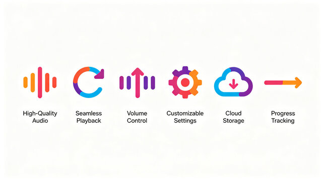 Macaron color audio control flat icon, representing high-definition audio, cloud storage, custom settings, suitable for APP interface and digital product promotion.
