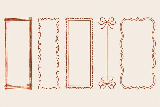 Set of five decorative handdrawn frames and borders