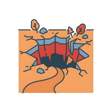 Earth Ground Sinkhole with Trees and Cracked Terrain Illustration