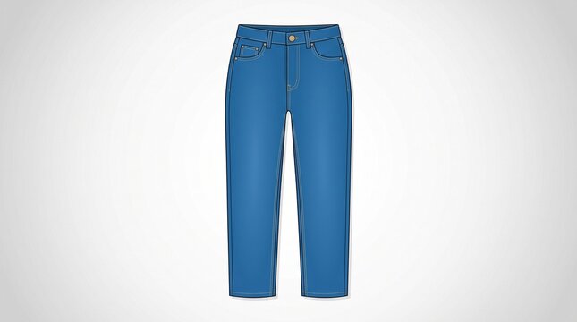 A sleek fashion vector flat sketch showing the front view of classic high-waisted blue denim jeans with detailed stitching, pockets, and a fitted waistband.