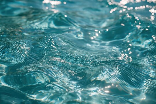 Closeup of rippling blue water surface with sunlight reflections