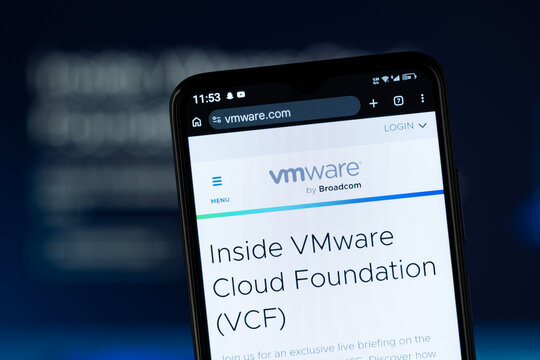 Palo Alto, United States - 03 August 2026: Close-up of VMware homepage on a smartphone.