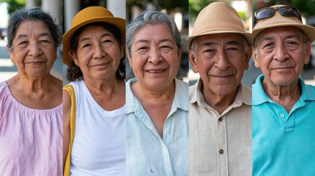 The Five Elderly Friends Portraits in Casual Daylight Attire and Warm Smiles