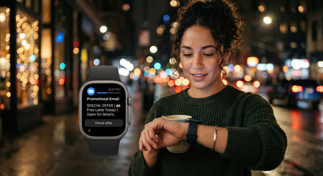 Wearable alert: cross‑channel workflow pairs push and email; cart abandonment, win‑back, re‑engagement automation.