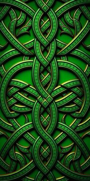 Interlacing knotwork patterns in emerald green, Celtic art, geometric pattern