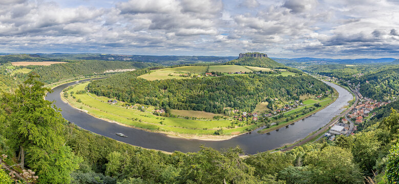 River Elbe near K&ouml;nigstein, Saxony - panoramic view from K&ouml;nigstein Fortress