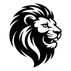 Fototapeta premium Lion head profile is depicted as a striking black and white silhouette