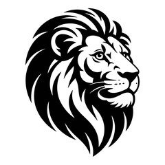 Fototapeta premium Lion head illustration features a bold black and white silhouette