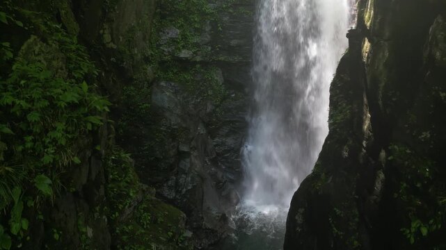 Ootabi Waterfall in Yasui Valley, Kochi, Japan &ndash; Drone Aerial Footage of a Majestic 15-Meter Plunge Waterfall