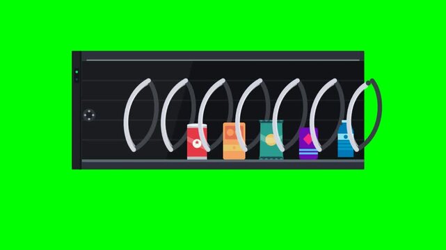 Vending Machine Spiral Coil Dispensing Snacks and Drinks Animation