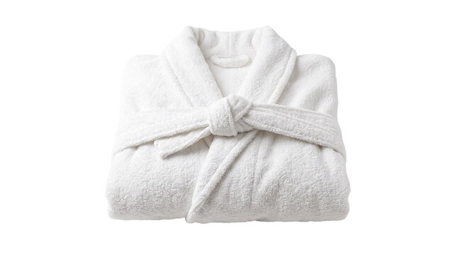 Clean white bathrobe folded neatly on transparent background