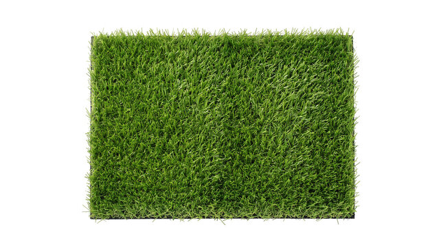 Rectangular piece of lush green artificial grass turf as PNG asset