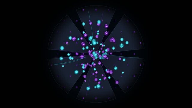 Abstract digital background with glowing cyan and purple diamond shapes