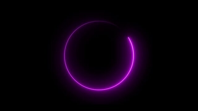  Abstract two tone neon color shade motion graphic on isolated black background. Blue neon light trail circle on black background. Abstract neon light with neon circle background.