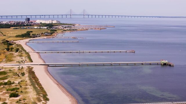 Ribersborg beach in Malm&ouml;, Sweden, &Ouml;resund bridge in background