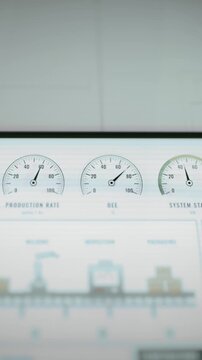 Production gauges oversee illustrated factory conveyor line