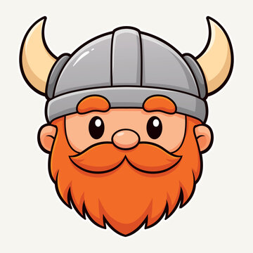 Cute Viking Character Mascot with Orange Beard and Horned Helmet Vector Illustration