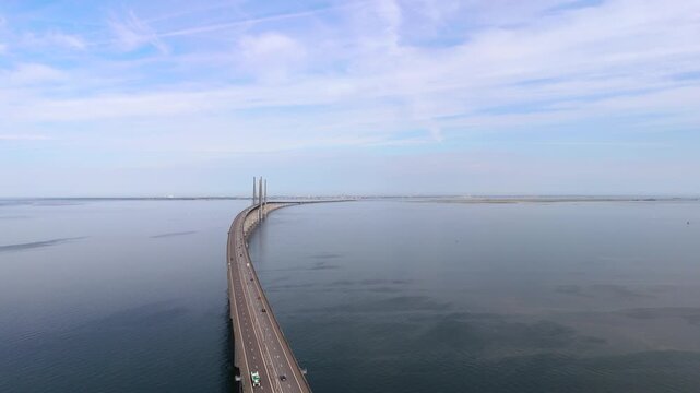 &Ouml;resund bridge, view towards Denmark, moving backwards
