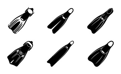 Black flippers set, simple silhouette icons, diving and swimming gear © Fahim