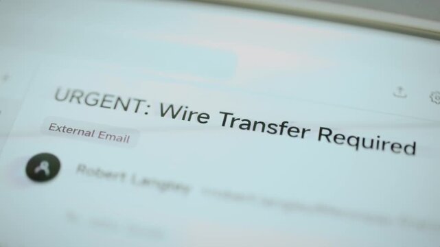 Urgent wire transfer email displays external sender warning