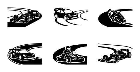 Fototapeta premium Six different racing vehicles and drivers on a track