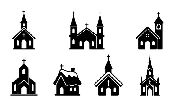 Collection of diverse black church building silhouettes