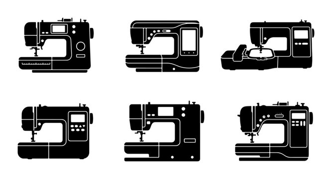 Collection of six different sewing machine silhouettes