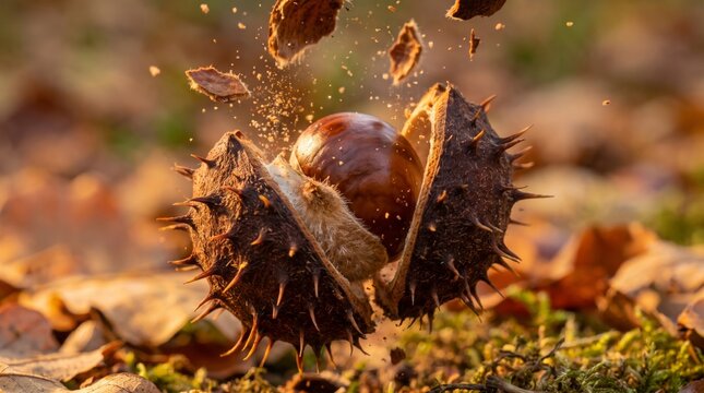 Open Chestnut Pod on Moss
