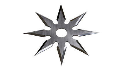 Sharp metal shuriken with eight pointed blades, isolated on transparent background © Noah