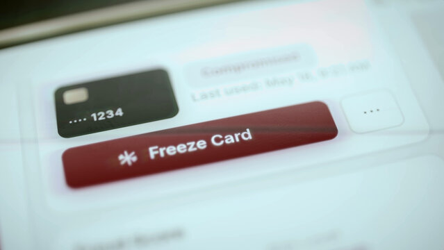 Frozen card status with blue unfreeze button