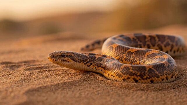kenyan sand boa close up at morning light in northern kenya savanna video