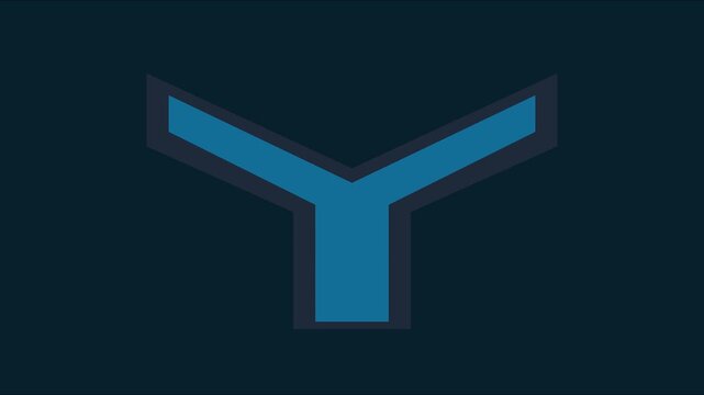 Minimalist y-shaped blue animation with rotating fan for modern tech and corporate branding 4k motion