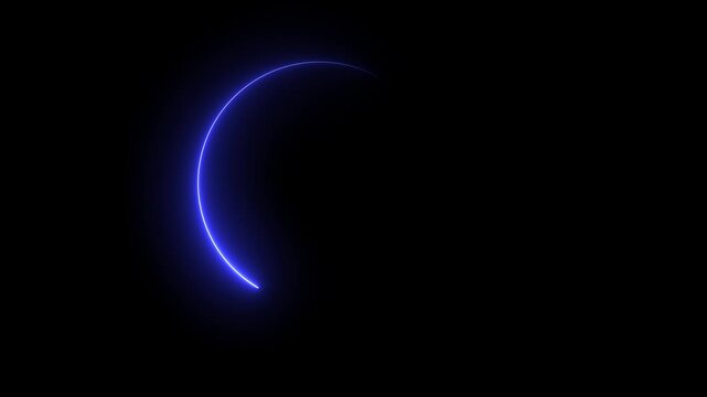 Glowing circle bule color of light animation on black background creating a modern and futuristic aesthetic live streaming neon sign circle effect.  motion graphic. 