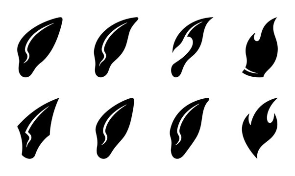Black elf ears and flame shapes, graphic design elements, fantasy