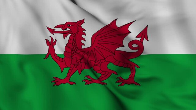 4K animation of the Welsh national flag waving in the wind