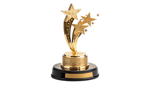 Golden star trophy award cup success achievement isolated on transparent background.