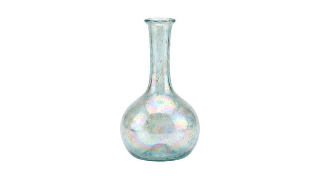 Iridescent glass vase with pearlescent finish, vintage decorative glass bottle, elegant round carafe for home interior decor isolated PNG with Transparent Background