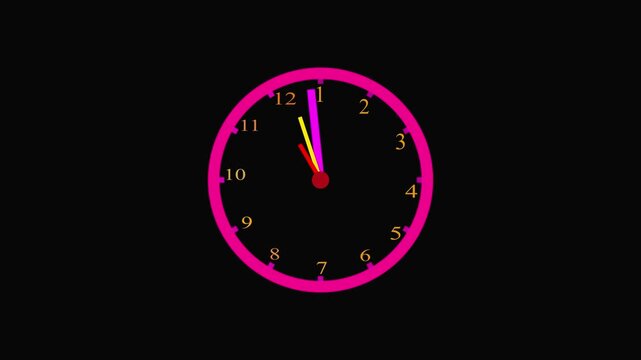 Simple clock stop watch icon animation isolated on black background,  Clock icon flat style. 12 hours clock dial , twenty-four hours ,4k motion video