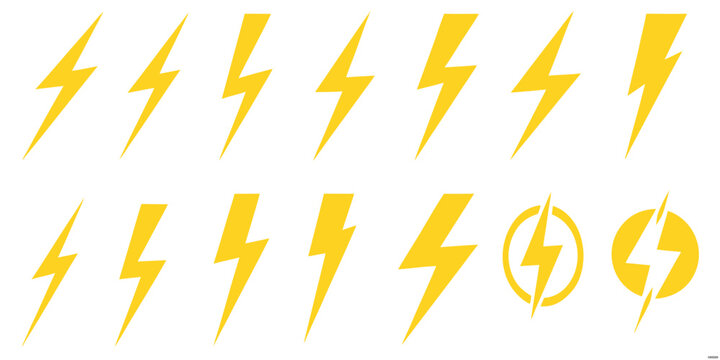 Yellow lightning bolt illustrations arranged on a white background