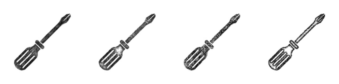 Sketch black and white phillips screwdriver icon design set