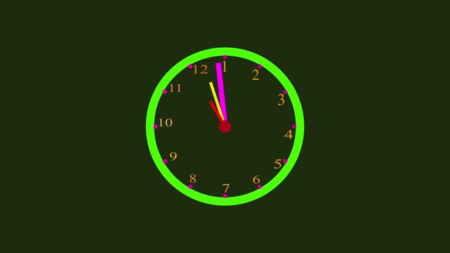 Simple and clean black clock animation on bright . Clock icon flat style 24 hours day fast on transparent  background with moving timer clock rotation. Clock spinning,  4k video,,