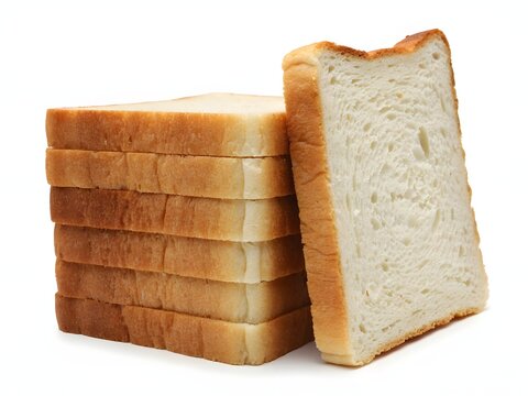 Stacked sliced white bread loaf with isolated copy space for food packaging design