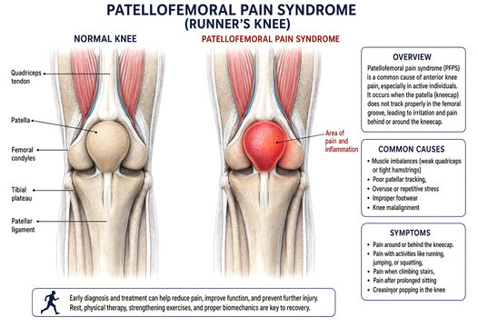 Anatomical Comparison Diagram Of Normal Knee Versus Patellofemoral Pain Syndrome