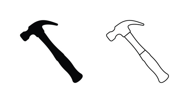 Hammer tool depicted as a black silhouette and a line drawing