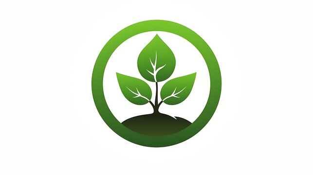 Eco-friendly green leaf plant logo design with a seedling growing from soil inside a circular frame on a clean white background for nature concepts