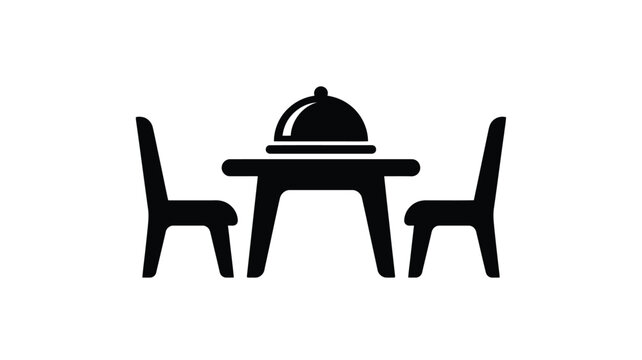 Dining table with chairs and covered dish black silhouette