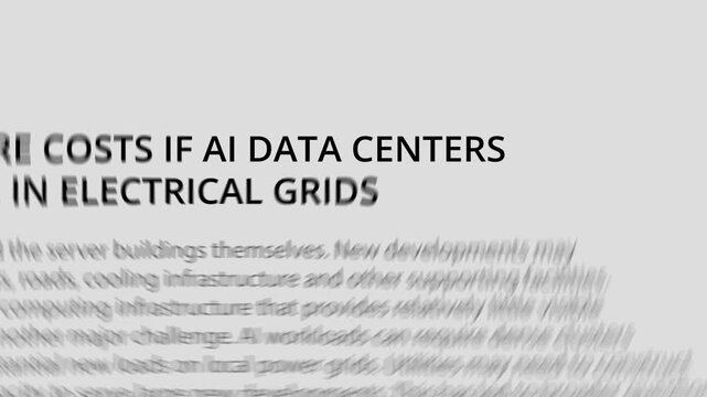 AI Data Centers match cut animation with dynamic headlines and environmental topics.
